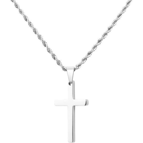 Cross Necklace for Men,Rope Chain Gold/Silver Stainless Steel Pendant Jewelry Gift, 18-26 Inch