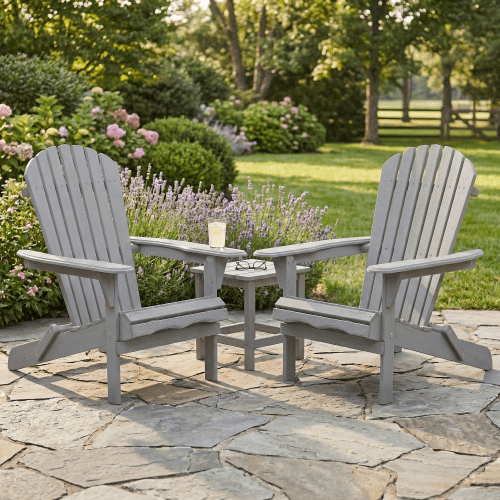 DEGUO Wood Lounge Patio Chair for Garden Outdoor Wooden Folding Adirondack Chair Set of 2 Solid Wood Lounge Patio Chair for Garden, Lawn, Backyard-Gray