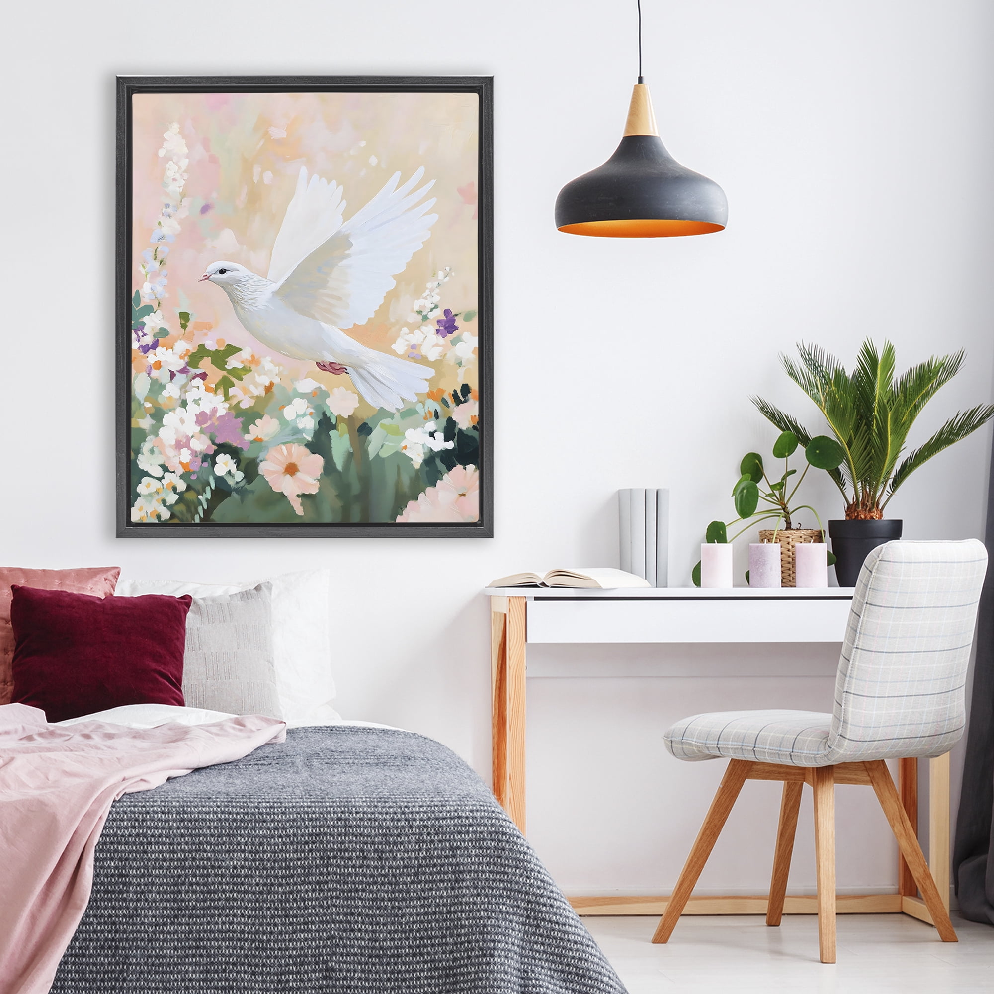 Stupell Industries White Dove Among Spring Blooms Black Framed Floater Canvas Wall Art, design by The Prints Vibe