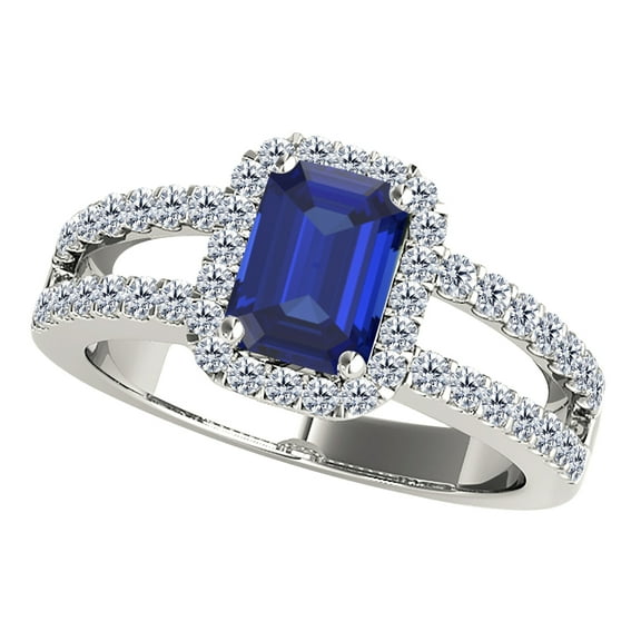 AoneJewelry Sapphire Gemstone Engagement Rings for Women |10K White gold 2.1 carat Blue Color Round Cut Prong Setting Genuine Diamond