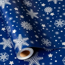 DFA Reversible Christmas Wrapping Paper Roll - 17 Inch X 32.8 Feet - Navy with Snowflakes & Stars, Dense Snowflake Pattern, Festive Design for Christmas, Holiday, Winter Celebration