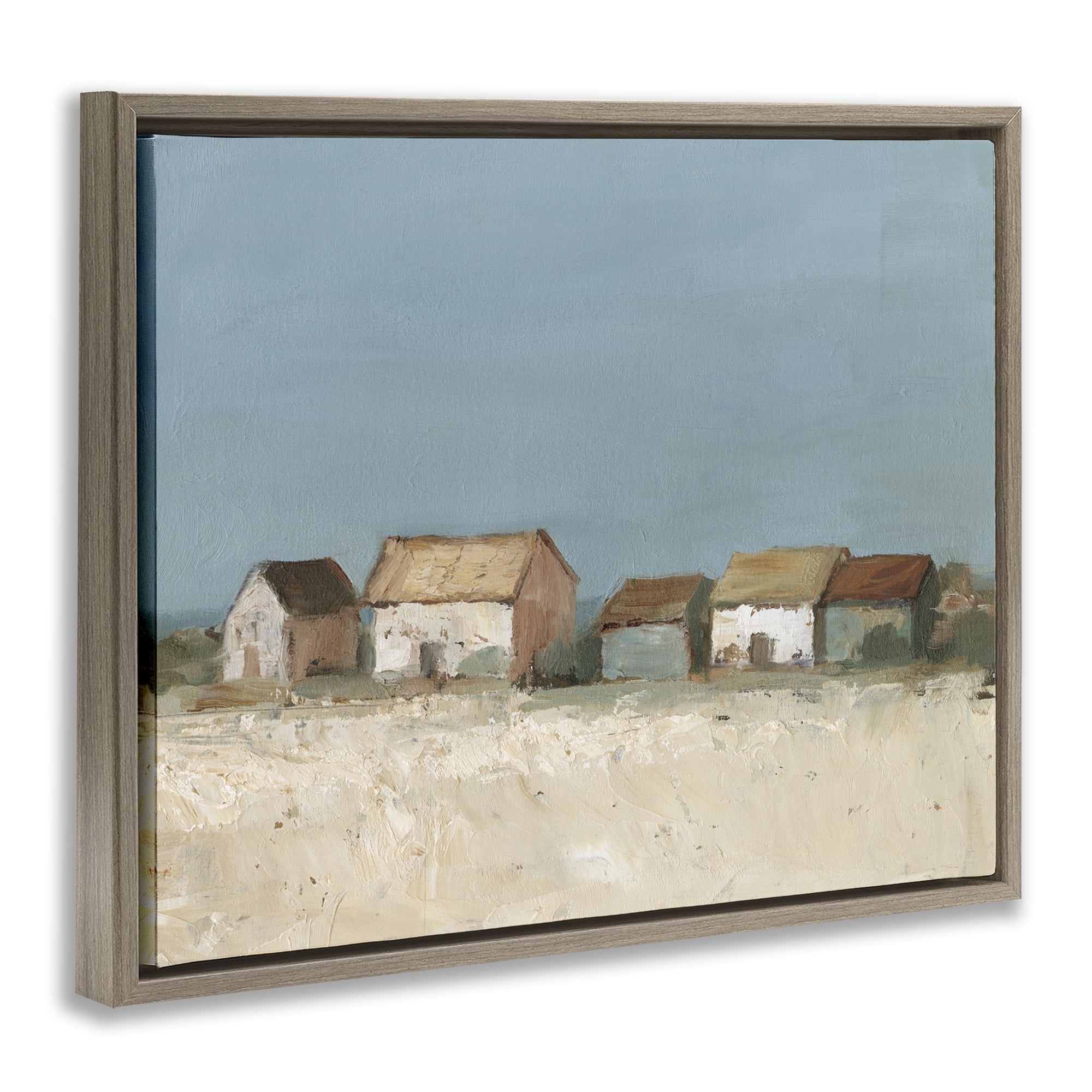 Stupell Industries Distant Town House Landscape & Nature Painting Brown Floater Framed Canvas Art Print Wall Art, 21 x 17
