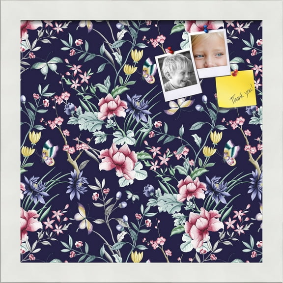PinPix 12x12 Custom Cork Bulletin Board Vintage Japanese Floral Navy Poster Board Has a Fabric Style Canvas Finish, Framed in Vintage Japanese Floral Navy, by ArtToFrames (PinPix-1542)