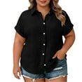 thumbnail image 2 of Hueook Button Down Shirts For Women Oversized Tshirts Women's Plus Size Short Sleeve Button Down Shirt with Notch Collar and Patch Pockets Black 2X, 2 of 7