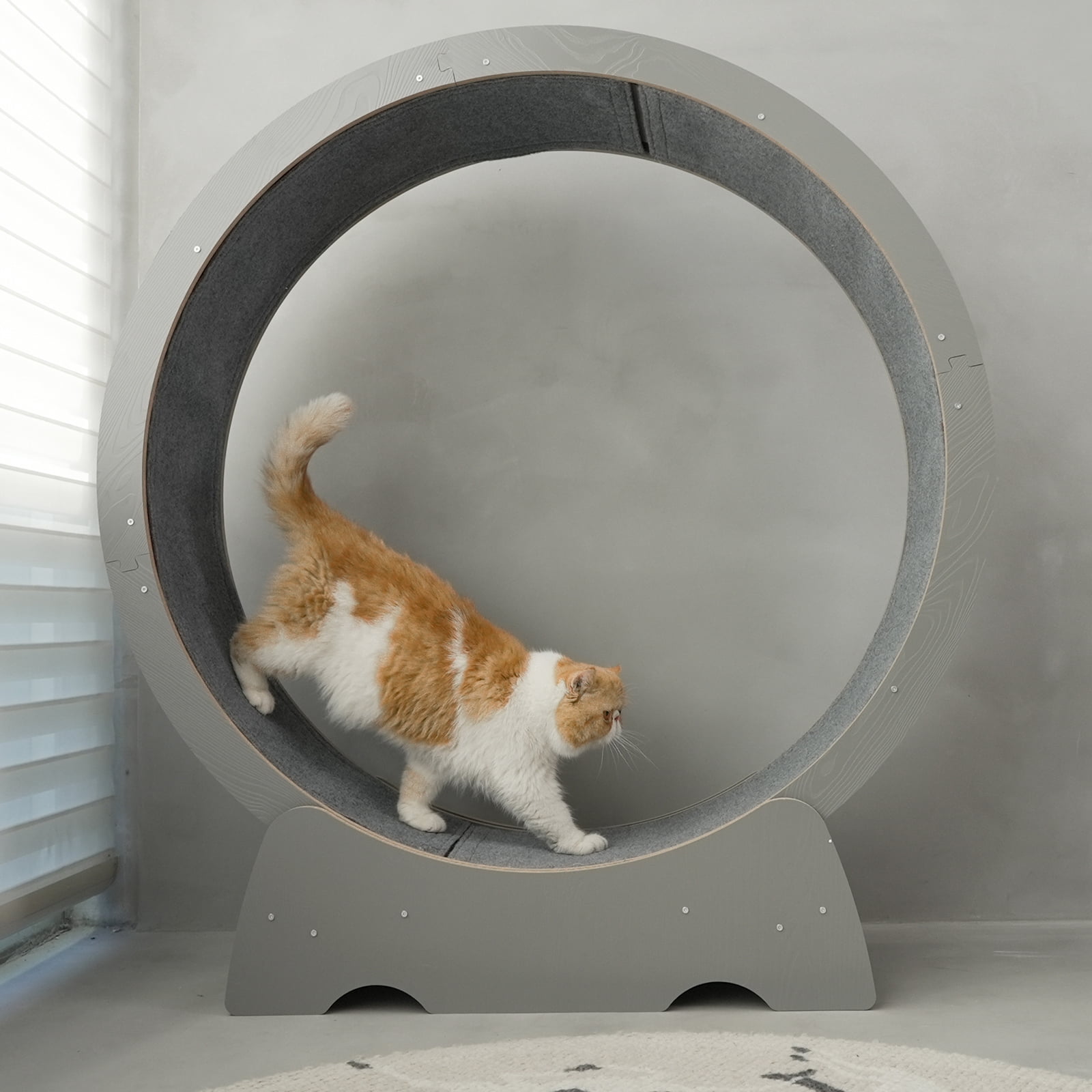 RYPetmia 35" Cat Treadmill, Cat Wheel Exerciser with Carpeted Runway,Suitable for Physical Activity Teaser Cat Toys,Wood(Gray)