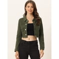 thumbnail image 3 of Chaqueta vaquera para mujer Chaqueta vaquera recortada lavada con botones deshilachados Verde Oliva XS, 3 of 6