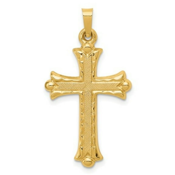 Rand & Paseka Unisex 14 KT Yellow Gold Florentine Cross Religious Pendant, 18” Chain, Fine Jewelry