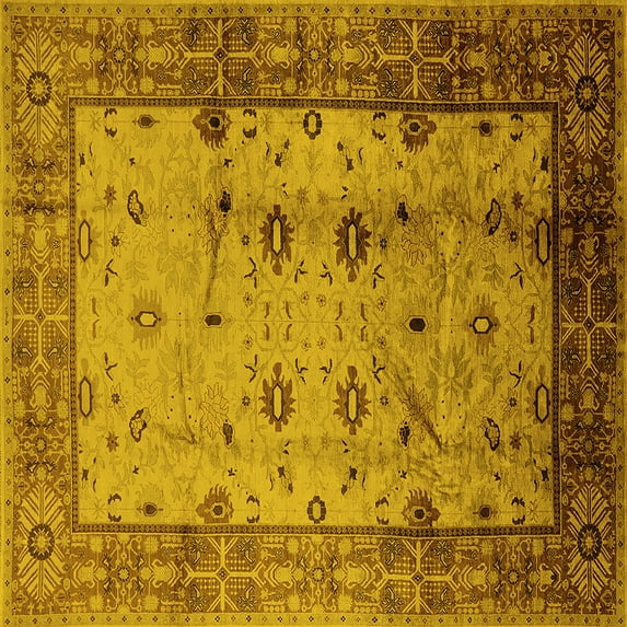 Ahgly Company Machine Washable Indoor Square Oriental Yellow Industrial Area Rugs, 6' Square