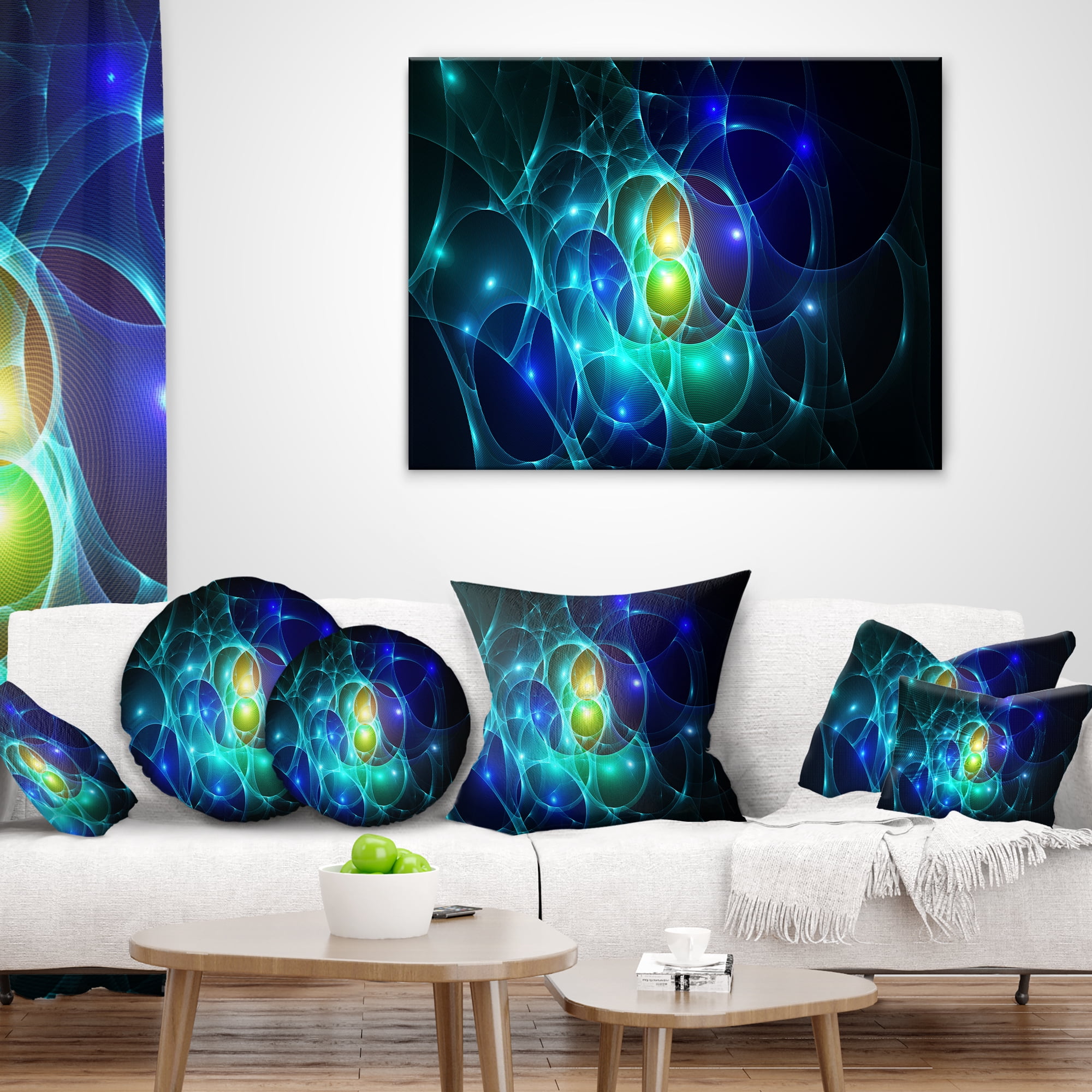 Designart Blue Glowing Bubbles Time - Abstract Throw Pillow - 16x16