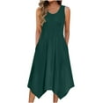 thumbnail image 4 of Horkkom Sleeveless Dress for Women Summer Solid Color Midi Dresses V Neck Pleated A Line Dresses Green S, 4 of 4