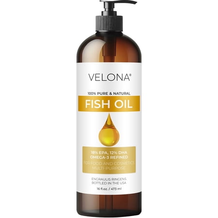 Fish Omega-3 Oil by Velona - 16 Fl Oz | 100% Pure and Natural Carrier Oil | Refined | Vitamin E, D, Omega-3 | Cooking, Skin, Face, Body, Hair Care | Use Today - Enjoy Results