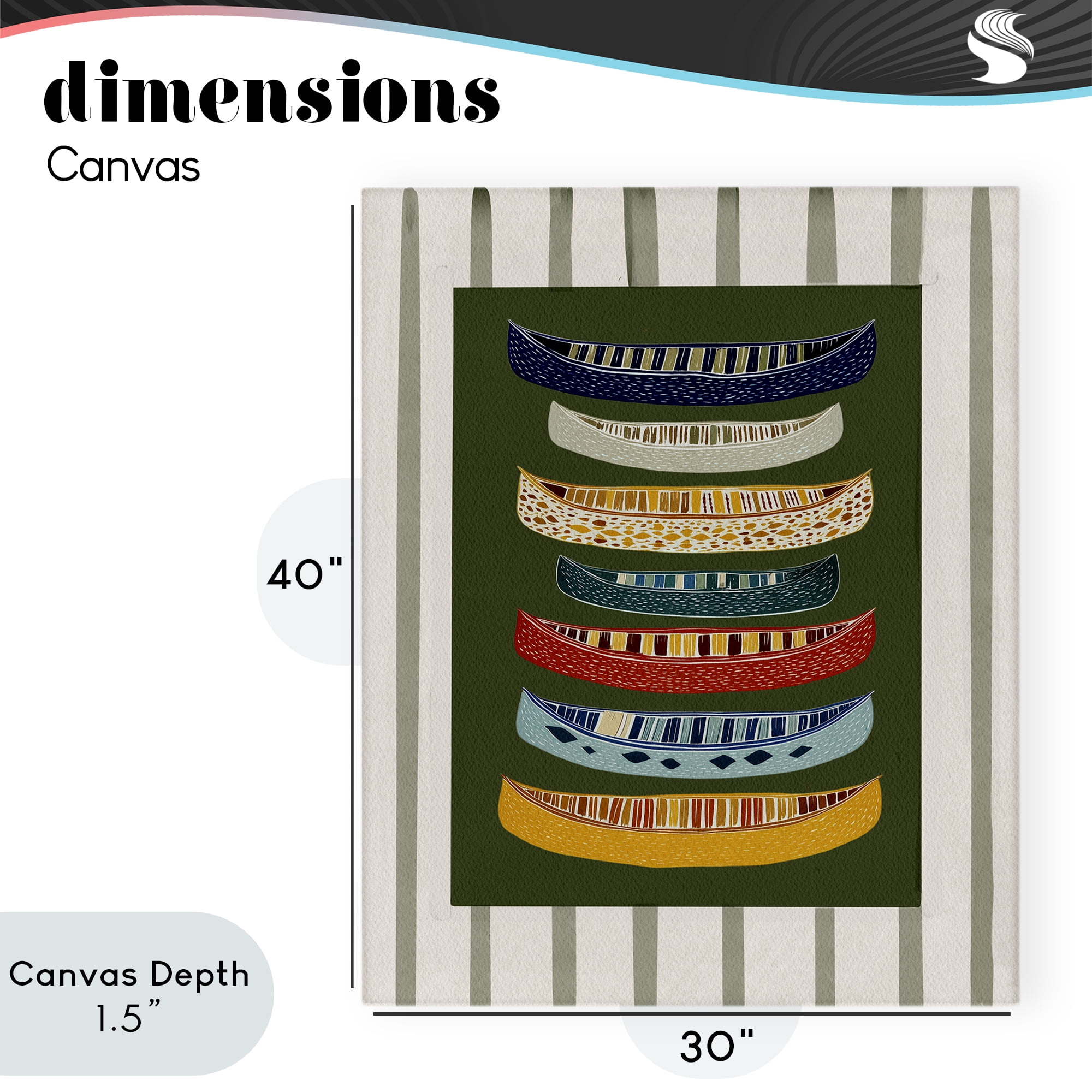 Stupell Industries Patterned Canoes over Stripes Canvas Wall Art, design by Yen