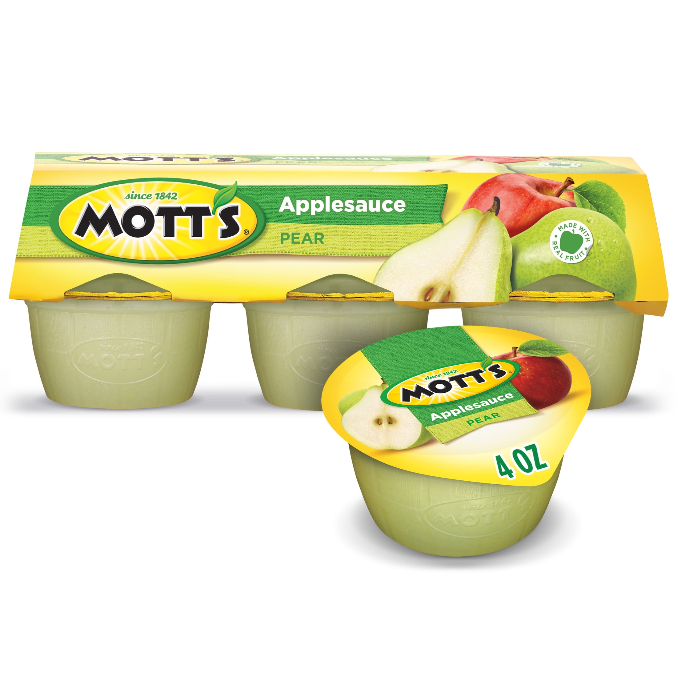 (4 pack) Mott's Pear Applesauce, 4 Ounce Cups, 6 Count