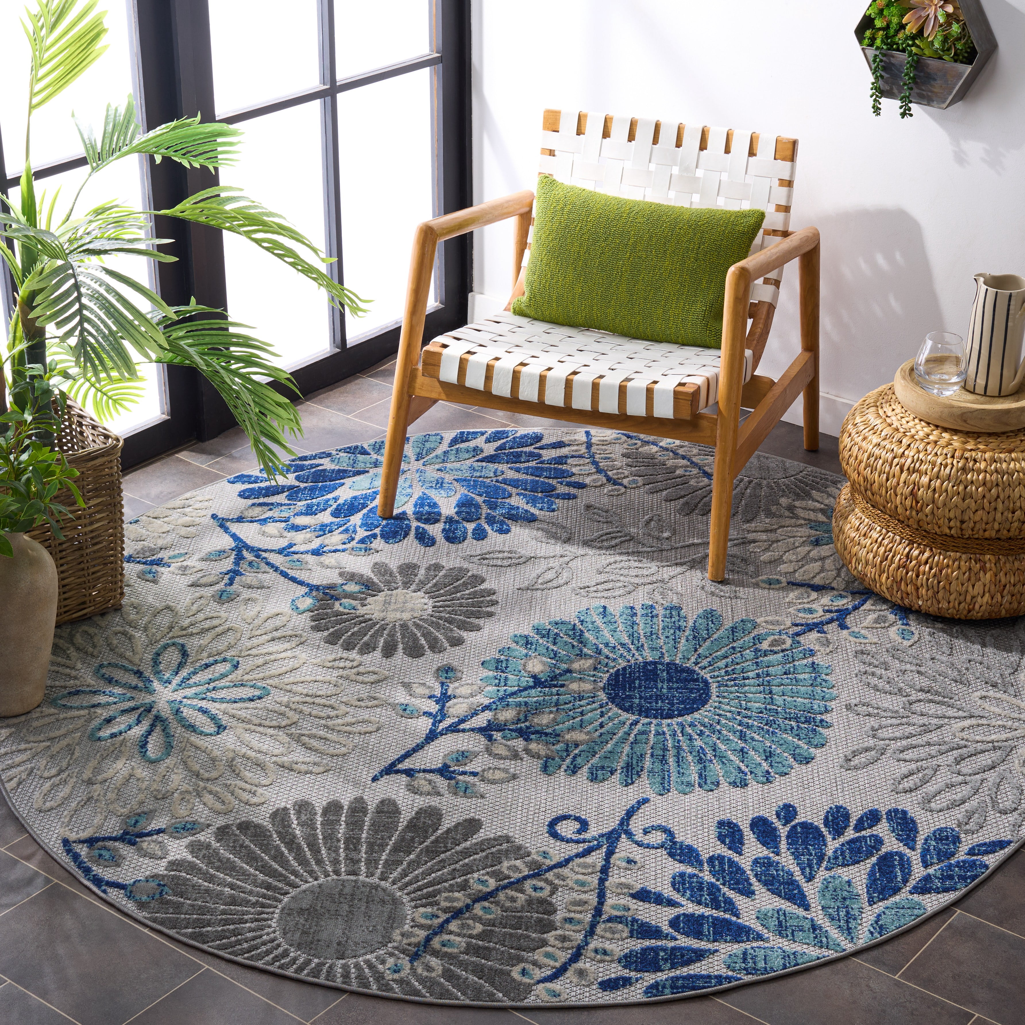 Safavieh Cabana Garnet Floral Indoor/Outdoor Area Rug, Gray/Blue, 10' x 10' Round