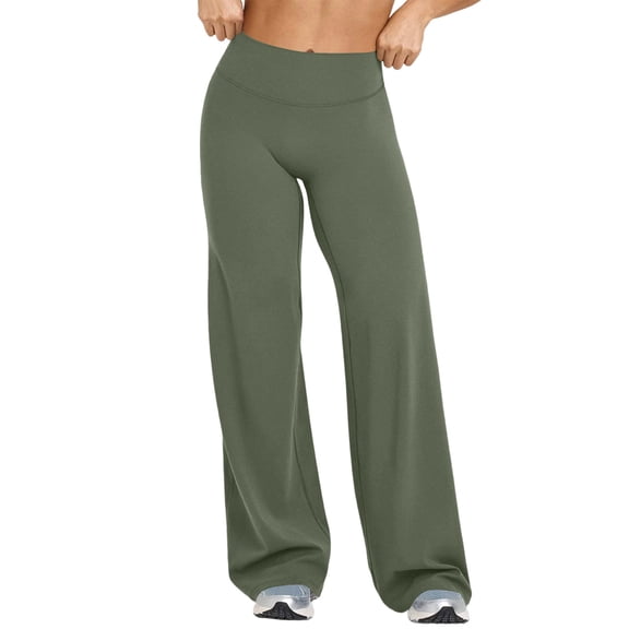Garbnen Womens Wide Leg Leggings Seamless High Waisted Yoga Flare Pants for Women Stretchy Tummy Control Athletic Sports Workout Leggings for Women Green XL