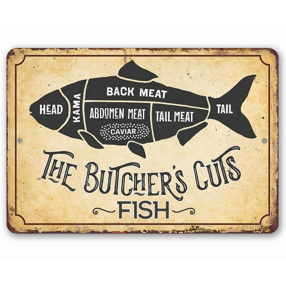 Metal Sign - The Butcher's Cut FISH - Durable Metal Sign - Use Indoor/Outdoor - Makes Great Fish Market and Kitchen Decor Under $20 (8" x 12")