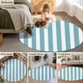 thumbnail image 6 of Aqua Striped Large Area Rugs for Bedroom Living Room, Soft Non Slip Carpet Bedside Rug, Modern Farmhouse Blue White Stripes Round Floor Cover Kitchen Accent Rug 5' for Dining Room/Office, 6 of 9