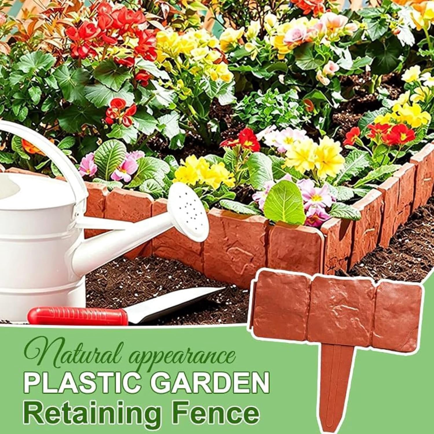Plastic Garden Retaining Fence, Stone-Look Lawn Edging Border with Flexible Interlocking Design, No Dig Weatherproof Decorative Landscape Edging for Outdoor Yard (Milky White,20)