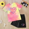 thumbnail image 2 of Kids Girl Clothes Tie Dye Heart Print Short Sleeve Top and Shorts Toddler Girl Summer Outfits Short Set Summer Clothes for Teen Girls, 2 of 3
