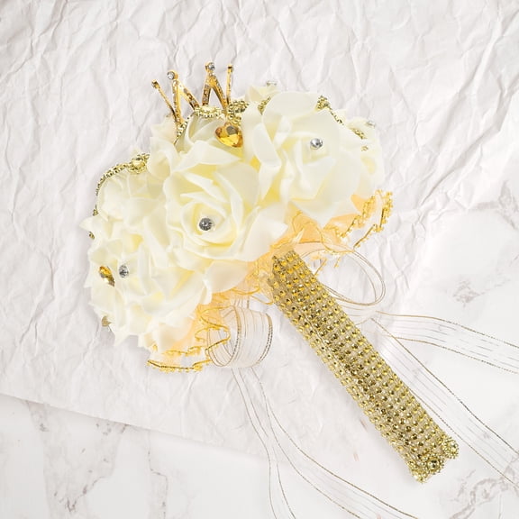 DEEPCRAFF Golden Wedding Flower Bouquet Artificial Bridal Flowers for Rustic, Beach, Outdoor, and Garden Wedding Decorations
