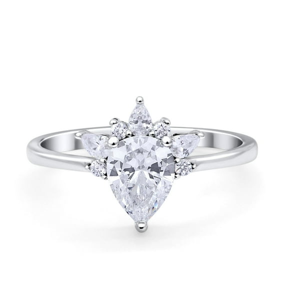Art Deco Engagement Ring Pear Simulated Cubic Zirconia 925 Sterling Silver Size 5