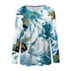 thumbnail image 5 of Camiseta informal para mujer, blusa estampada de manga larga con cuello redondo y botones fruncidos Fridja  bvmnju2975, 5 of 6