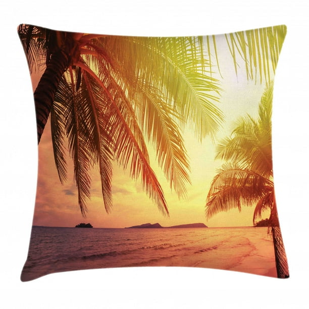Palm Throw Pillow Cushion Cover Beautiful Sunset Photo In Warm Colors At Tropical Beach Dramatic Sky And Ocean Decorative Square Accent Pillow Case 18 X 18 Multicolor By Ambesonne Walmart Com