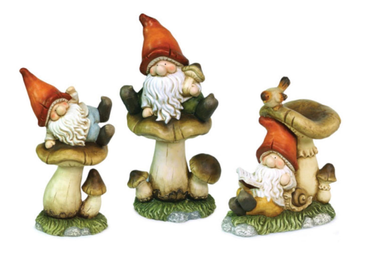 Set of 3 Meadow's Dream Whimsical Garden Gnomes with Mushrooms Outdoor