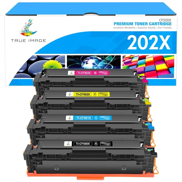 Cartucho de tóner TRUE IMAGE compatible para HP 202X, paquete de 4