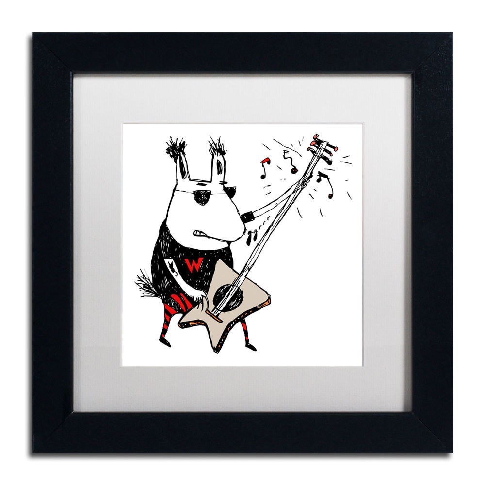 Trademark Fine Art "Wild Guitar Wolf" Canvas Art by Carla Martell, White Matte, Wood Frame