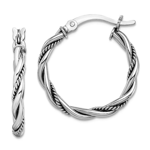 925 Sterling Silver Rhodium Plated Oxidized Twisted Hoop Earrings 21.75x20.7mm Wide 2.35mm Th Hoop Earring for Women