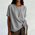 thumbnail image 3 of Annhoo Striped Blouses for Women Crew Neck Side Tie Knot Short Sleeve Top Loose Lightweight Comfy Beach Shirts, 3 of 7