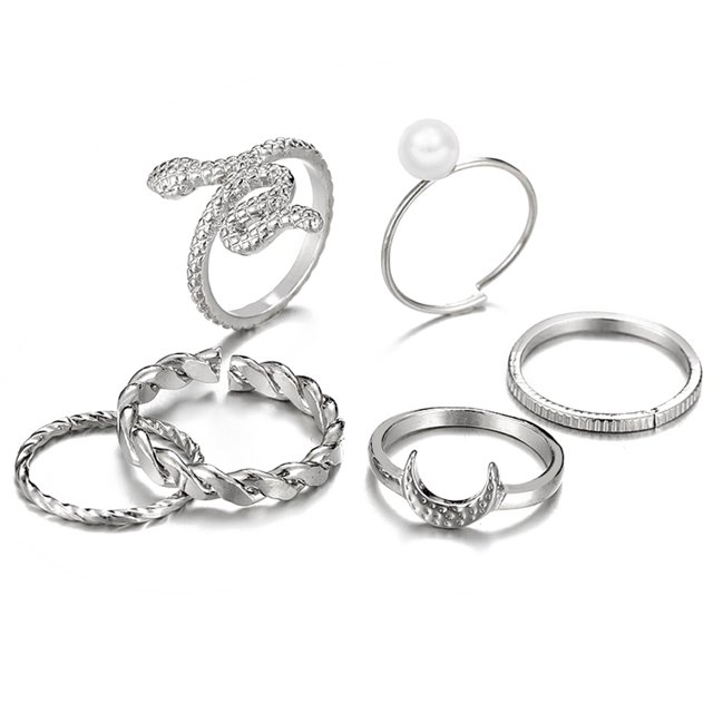 Alloy Finger Rings Fashion - 6PCS Faux Pearl Joint Rings Snake Ring Midi Rings