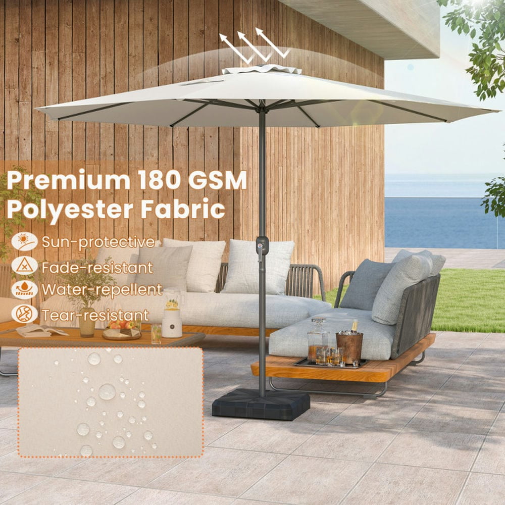 Demifill 12 Feet Patio Umbrella with Crank Handle and 8 Sturdy Ribs, Patio Umbrella for Outdoor, Beige