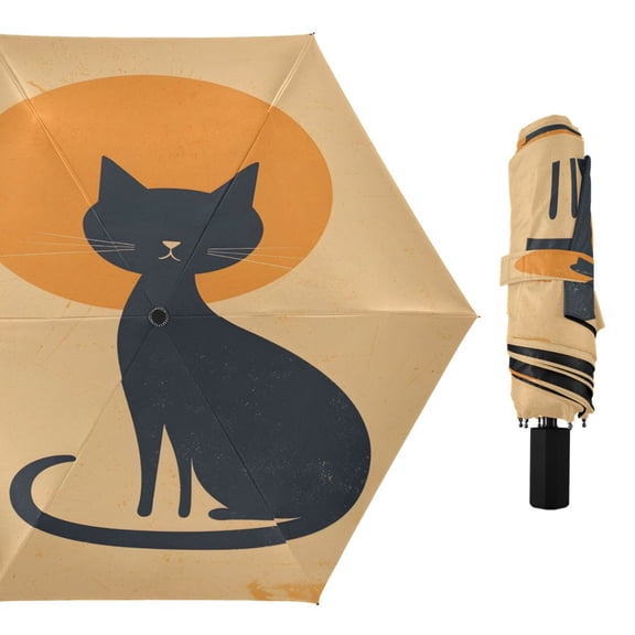 Cat and Sun Compact Sun Umbrella Windproof Travel Umbrellas for Rain Strong Portable UV Protection
