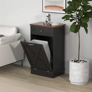 Tilt Out Trash Cabinet Free Standing 10 Gallon Recycling Trash Can Cabinet with Barn Door for Farmhouse Kitchen,Living Room, Dining Room, Black