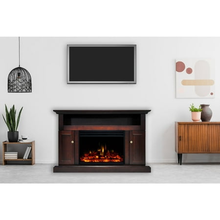 

Cambridge Sorrento 47 Electric Fireplace with Log Insert | Multi-Color Flame | For Rooms up to 210 Sq.Ft. | TV Stand | Remote | Mahogany Mantel | Adjustable Heat Settings | Timer