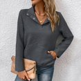thumbnail image 4 of HLKJKLS Long Sleeve Shirts For Women Textured Long Sleeve Button V Neck Loose Pullover Sweatshirt Polyester Cotton Blend Gray S-Xl, 4 of 6