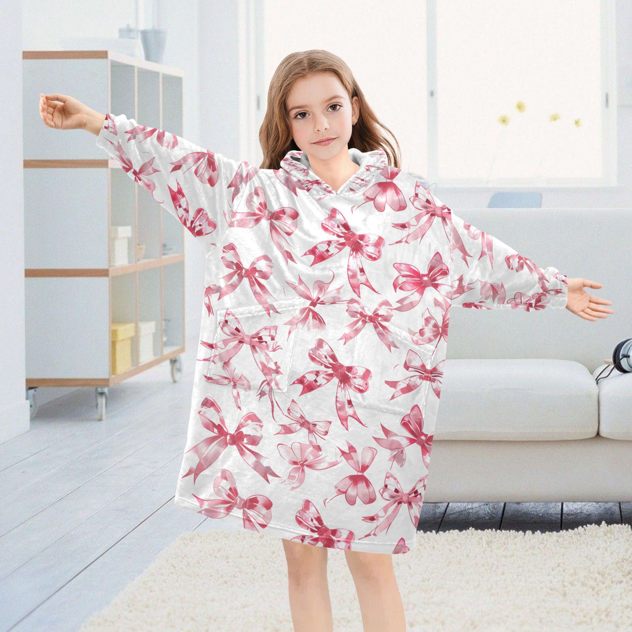 joogoo Blanket Hoodie for Bows Pink Oversize Sweatshirt 3-14 YR L
