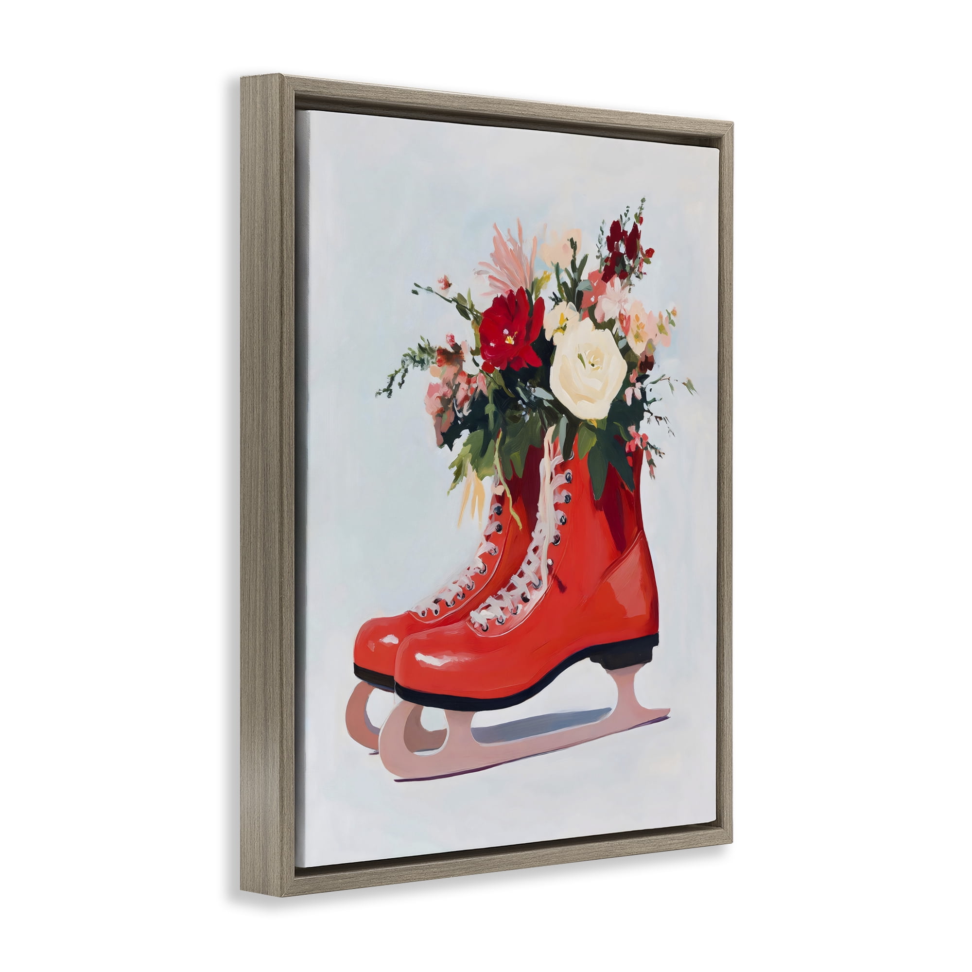 Stupell Industries Floral Ice Skates Brown Framed Floater Canvas Wall Art, design by The Prints Vibe