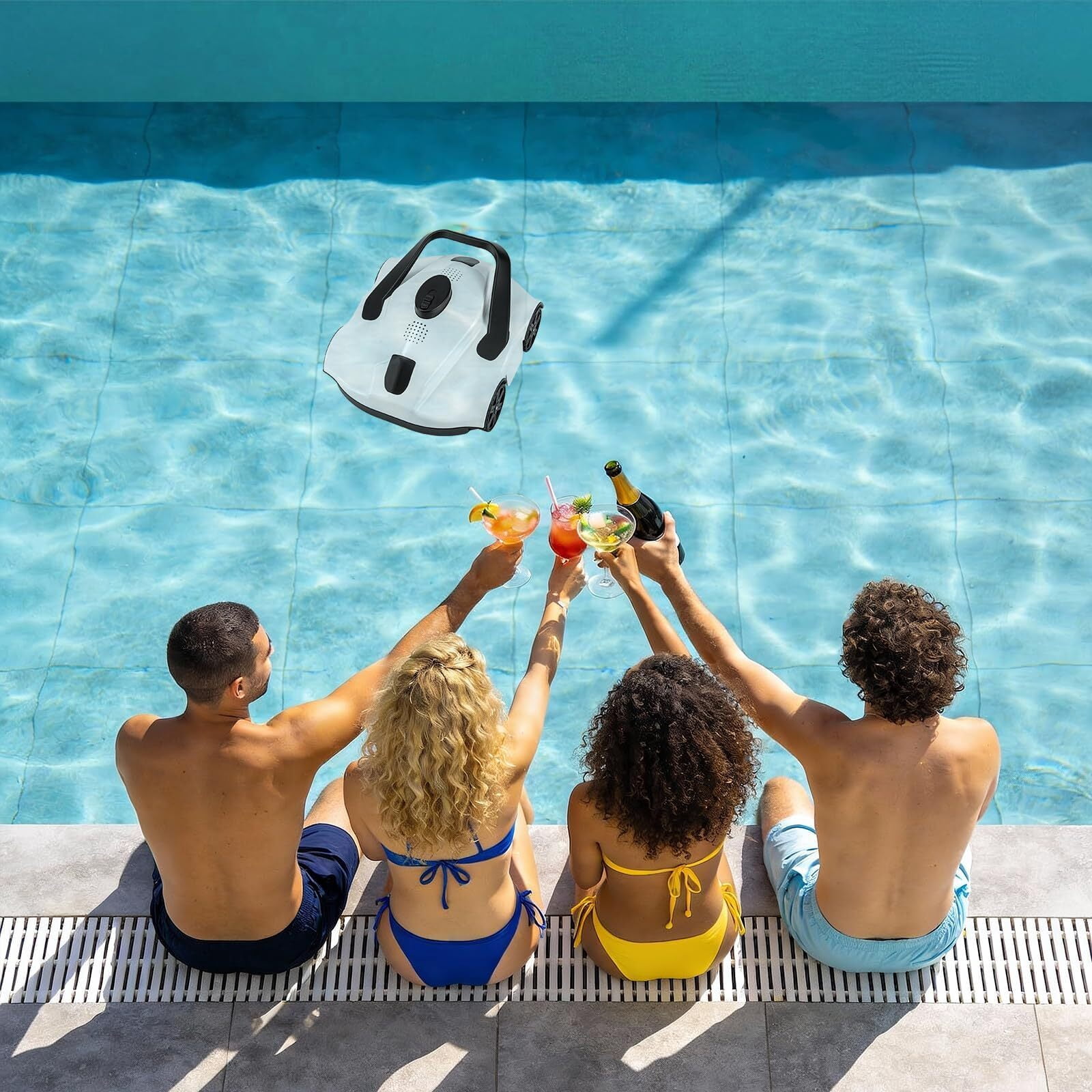 EuKer Pool Cleaner Robot, Automatic Pool Vacuum Robot with Smart Self-Parking and Auto-Drainage for Above-Ground/In-Ground Pools, White
