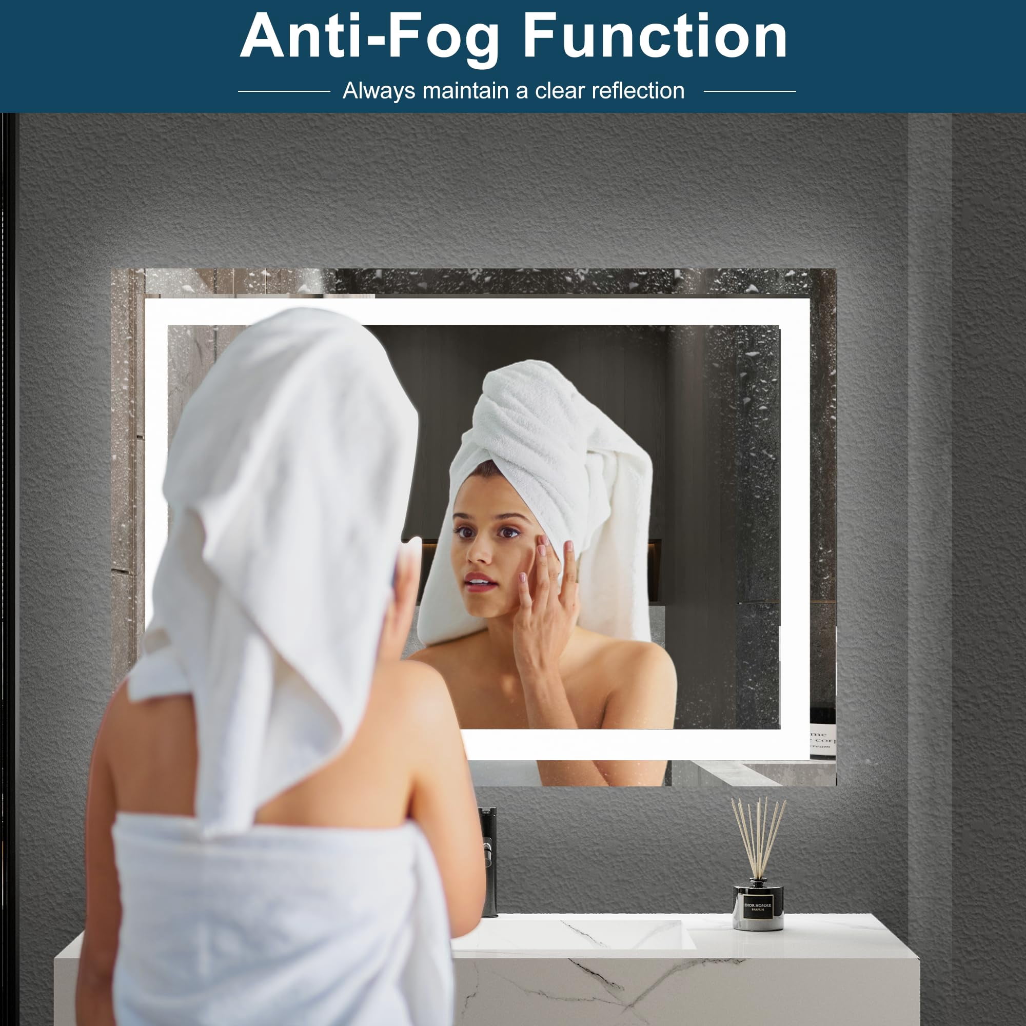 FUNTOUCH 20" x 28" Wall Mounted Vanity Mirror LED Bathroom Mirror with Lights, 3 Colors Dimmable Makeup Mirror, Anti-Fog, Memory, Waterproof, Rectangular