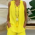 thumbnail image 4 of Feancey Pajama Short Sets for Women Sleeveless V Neck Tank Top and Shorts Matching Set Loose Fit Casual Vacation Outfits with Pockets Yellow S, 4 of 4