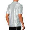 thumbnail image 3 of CAMISETAS POLO CON LENTEJUELAS INSPIRE CHIC PARA HOMBRE, MANGA CORTA, BRILLO Y GLITTER, PARA FIESTAS DE PROM Y DISCO DE LOS 70, COLOR PLATA, 3 of 4