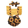 thumbnail image 1 of Faithtur Baby Girls Summer Clothes Set Sleeveless Sunflower Print Ruffle Romper+Headband, 1 of 9