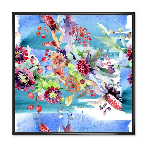 Designart 'Wildflowers and Vibrant Wild Spring Leaves XIII' Modern Framed Canvas Wall Art Print