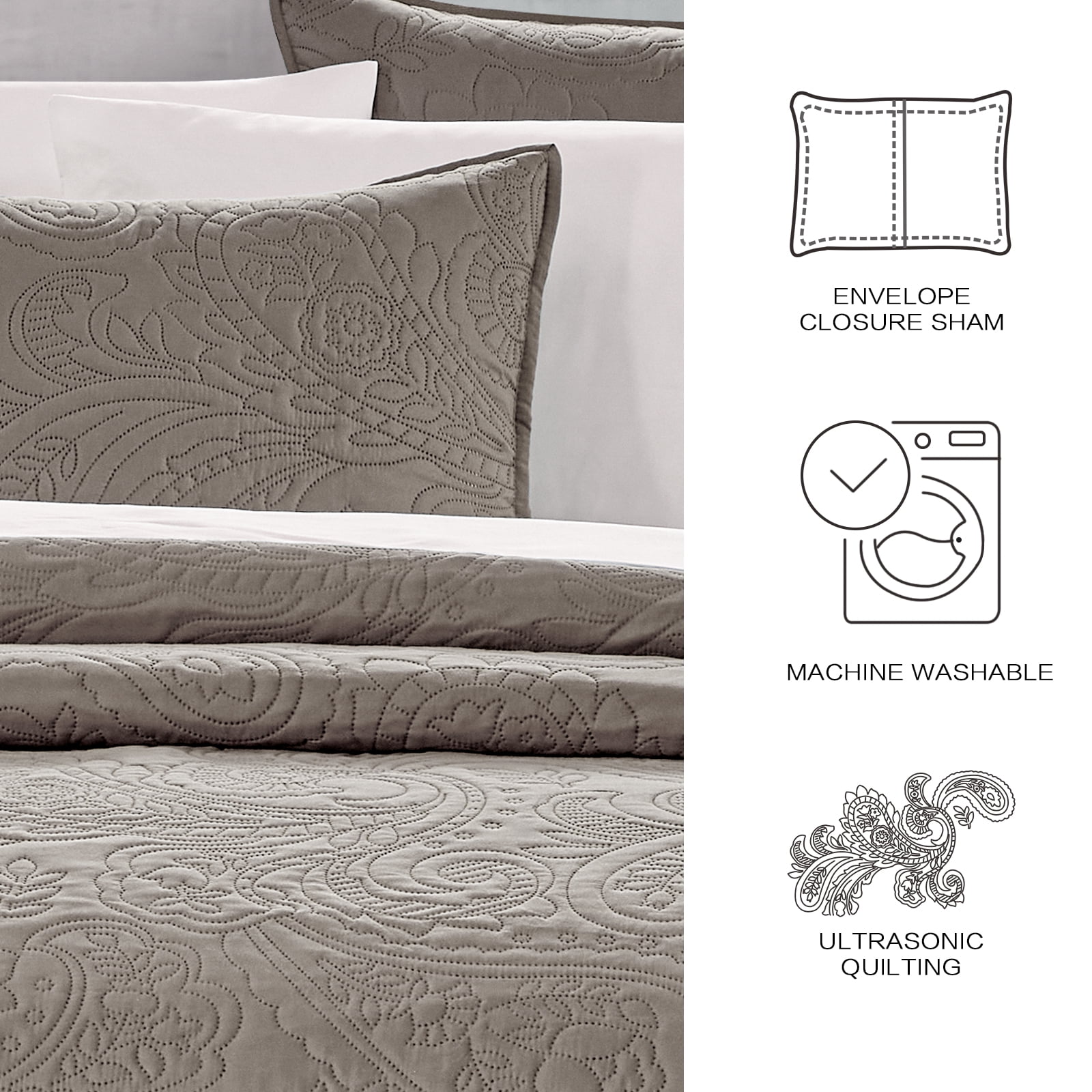 Bourina Modern Floral 3-Piece Quilt Set– Queen,Taupe,Lightweight & Comfortable,Perfect for All Seasons
