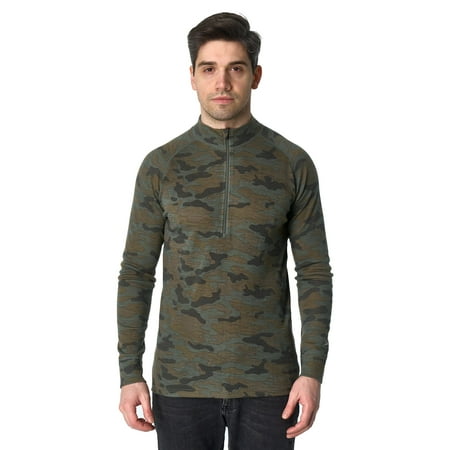 Merino Wool Base Layer Mens – Wool Half Zip Sweater Men – Merino Quarter Zip Sweater Lite Midweight Heavyweight and Socks (Large 250 Camo)