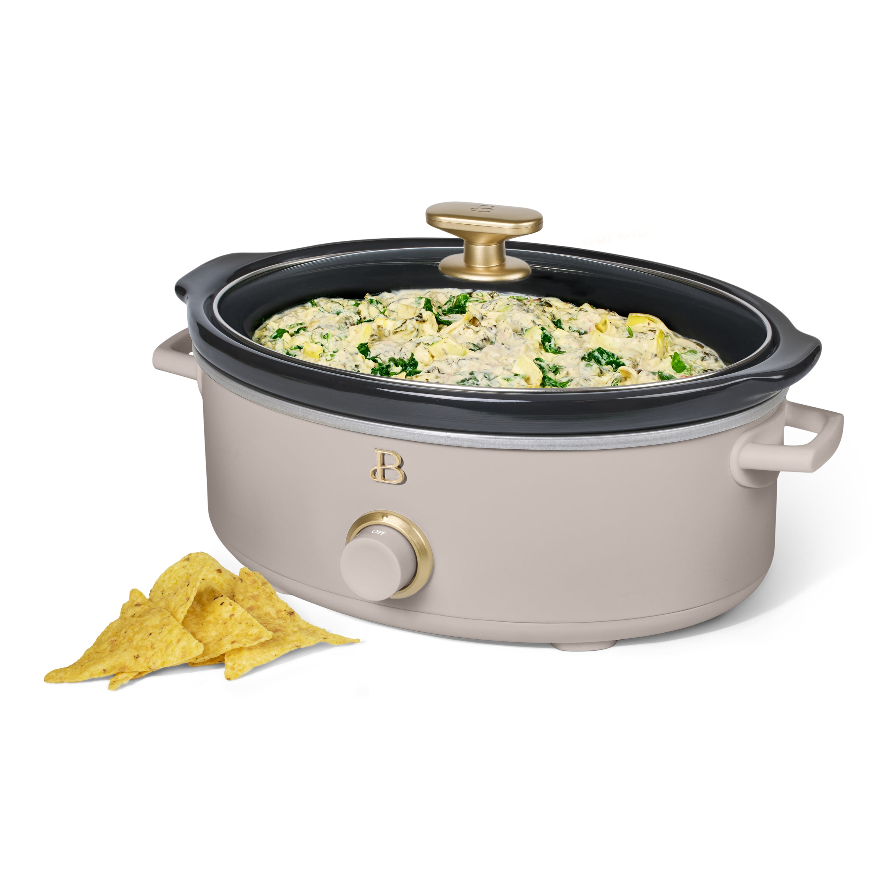 Beautiful 2.5 Qt Dip and Serve Manual Slow Cooker, Porcini Taupe by Drew Barrymore