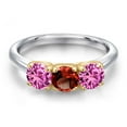 thumbnail image 3 of Gem Stone King 925 Silver and 10K Yellow Gold Red Garnet and Pink Created Sapphire Engagement Ring for Women | 1.65 Cttw | Round 5MM | Gemstone January Birthstone | Size 9, 3 of 6